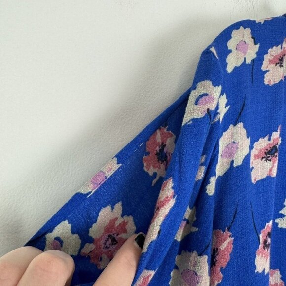 Lucky Brand Floral Peasant Top Blue Boho Long Sleeve Cold Shoulder Size Small - Picture 2 of 7